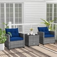 thumbnail image 1 of Costway 3PCS Patio Rattan Furniture Bistro Set Cushioned Sofas Side Table Armrest Navy, 1 of 10