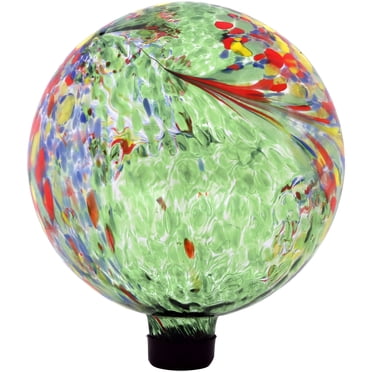 Sunnydaze Decor Artistic Gazing Globe 10' Diameter Green Outdoor Glass Garden Ball, Vibrant Paint-Spatter Design