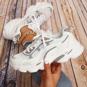 XIAQUJ Women Lace up Running Shoes Sports Shoes White Sneakers Women's Fashion Sneakers White 7(38)