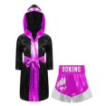 thumbnail image 2 of Fldy Kids Boys Boxing Uniform Set 2Pcs Boxing Robe And MMA Shorts Boxer Costume Halloween Outfit Black Hot Pink 16, 2 of 4
