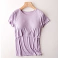 thumbnail image 2 of Penkiiy T-Shirts d'Allaitement pour Femmes, Manches Courtes, Col Rond, T-Shirts, Blouse Multifonction, Chemise Post-Partum Unie, Violet, pour L, 2 of 3