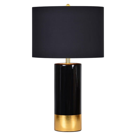 Maklaine Lampe de Table Ronde Moderne en Céramique Noire et Dorée