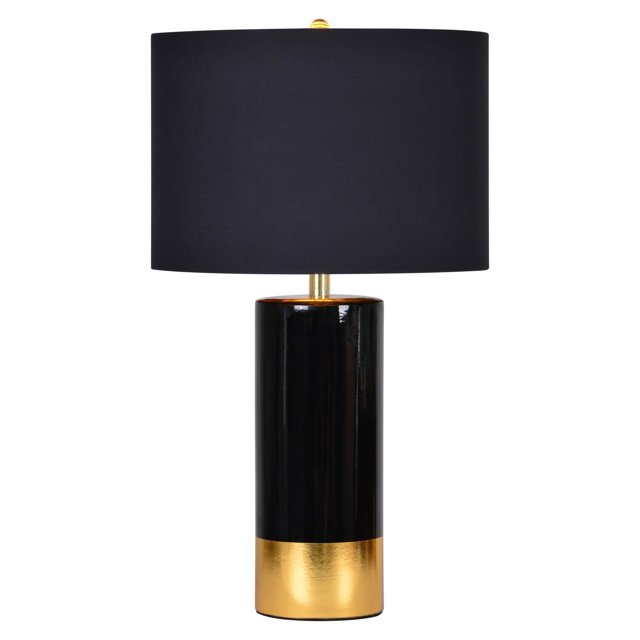 Maklaine Lampe de Table Ronde Moderne en Céramique Noire et Dorée
