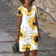 thumbnail image 2 of Pisexur Robe d'Été pour Femmes 2023 à Col en V à Manches Courtes Florale Décontractée de Plage Robes Imprimé Tournesol une Robe Midi en Lin, 2 of 5
