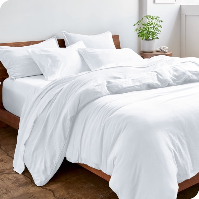 Bare Home Housse de Couette Sablée - Ultra Douce - Premium 1800 Collection - Ensemble 3 Pcs - Grand Lit, Blanc