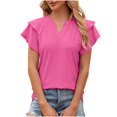 thumbnail image 3 of AherBiu Hauts Boho pour Femmes, Chemises à Manches Courtes à Volants Superposés, Encolure en V Fendue, Tunique Décontractée d'Été, Blouse, 3 of 5