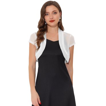 INSPIRE CHIC Boléro Court en Satin pour Femme à Manches Cap, Cardigan Court en Maille de Bureau m Blanc