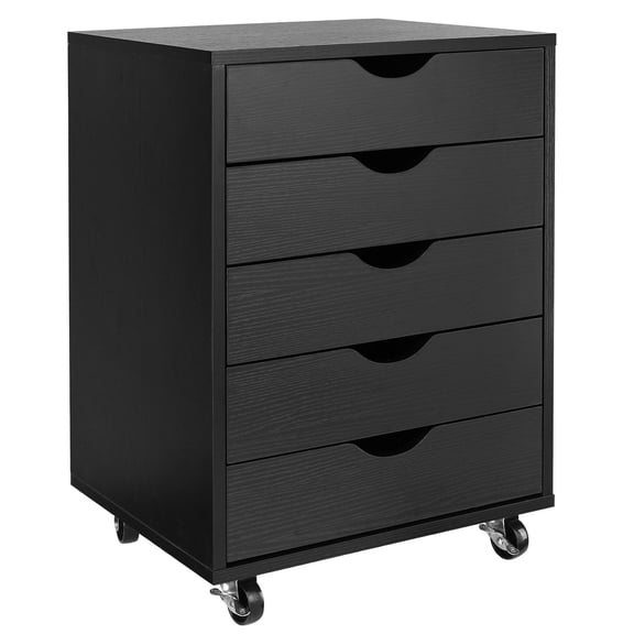 Classeur Mobile en Bois à 5 Tiroirs, Classeur Vertical pour Bureau à Domicile avec Roulettes Verrouillables pour Dossiers, Chemises et Documents Format Lettre A4