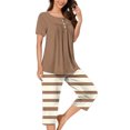 thumbnail image 2 of Timegard Ensembles de Pyjamas pour Femmes 2 Pcs Détente Col Rond Manches Courtes Haut Pantalon Capri à Rayures avec Poches Tenues, 2 of 7