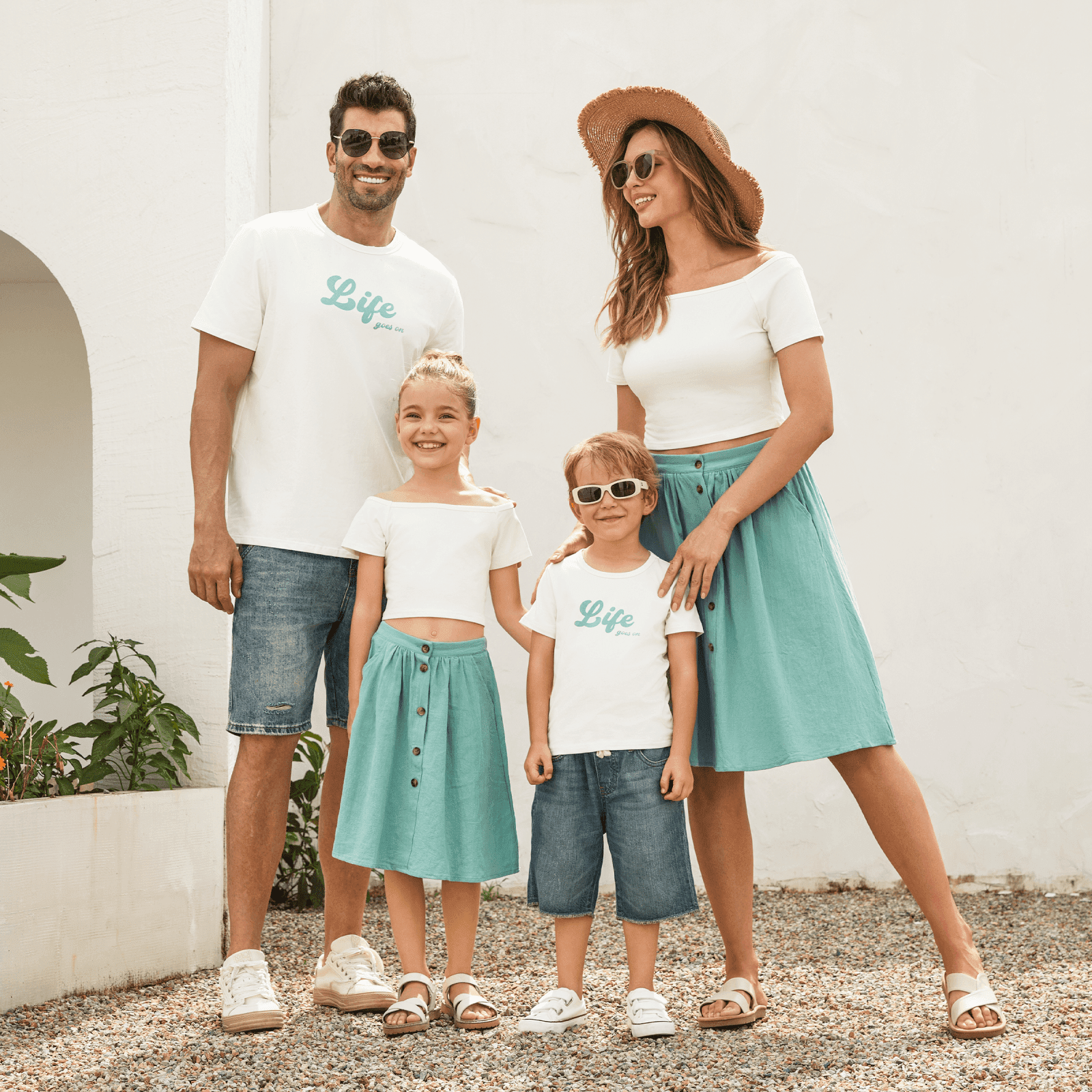 PatPat Family Matching Sets Slogan Tee or White Top Mint Green Button Skirt with Pockets Co-ord Sets
