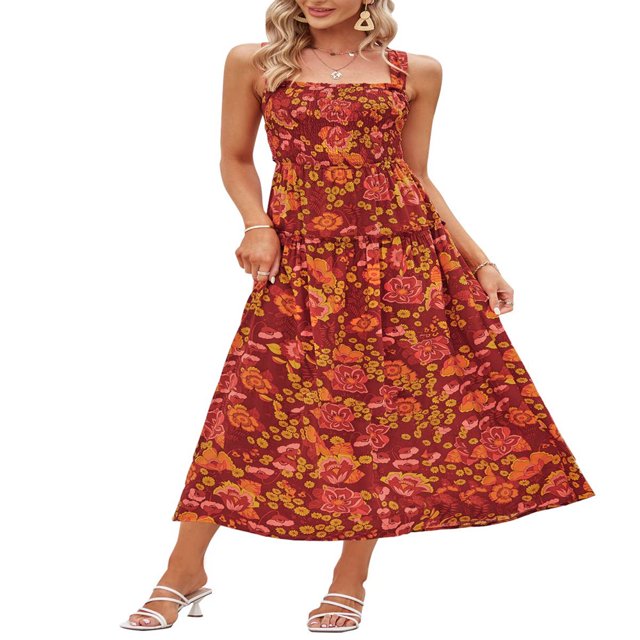 Robe Maxi Plissée d'Été pour Femme, Col Licou, Sans Manches, Robe Soleil, Dos Croisé, Fluide, Maxi Longue