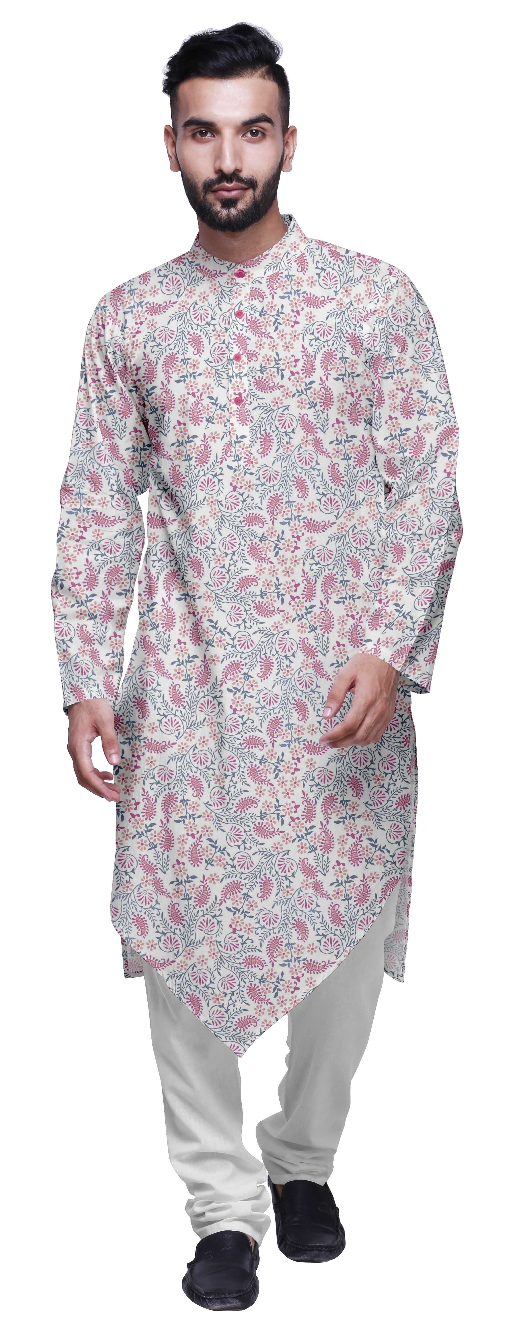 Atasi Cotton Flex Asymmetrical Long Sleeve Kurta For Men Printed Designer Kurta