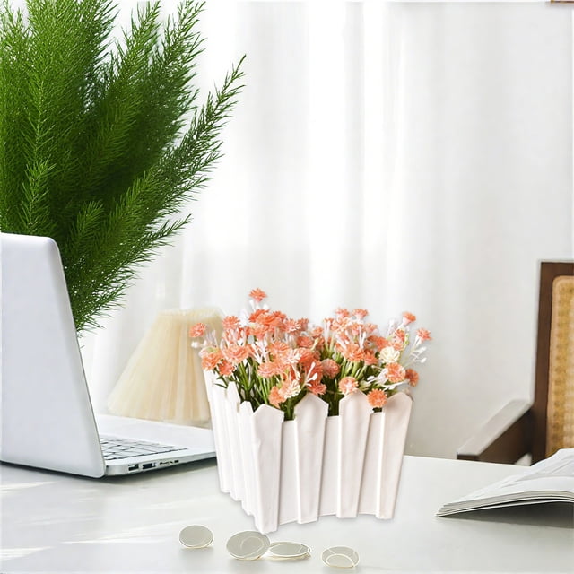 Modern White Plastic Planter Pot Flower Vase for Bookshelf Mantel Table Home Decoration