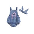 thumbnail image 1 of Gupgi Baby Girls Denim Rompers 6M 12M 18M 24M Flower Rabbit Embroidery Bodysuits Infant Sleeveless Straps Easter Jumpsuit Headband, 1 of 9