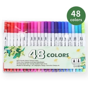 48 Packs Stylos à double pointe colorés Pince et stylos à pointe fine Double tête terminée coloré Dessin Stylo d'art Stylots à feutre Coloration Écriture Peinture Marqueurs de lettres (48 Couleurs assorties)
