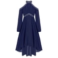 thumbnail image 3 of Oyolan Kids Girls Solid Color Halter Off-shoulder Long Sleeve Party Dress with Ruffled Hem Flower Girls Gown Navy Blue 16, 3 of 7