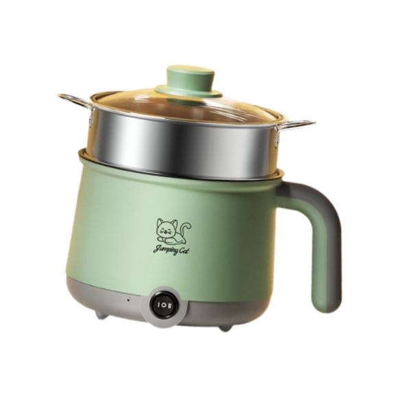 Siruishop Fondue Chinoise Électrique avec Cuiseur Vapeur pour Ramen 300W/600W Poêle Électrique 1.8L Mini Fondue Chinoise Portable pour Riz Frit, Soupe, Steak Gris Vert