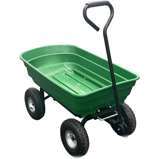 Chariot de Jardin Robuste à 4 Roues avec Support Intégré Capacité de 600 Lb Chariot Utilitaire pour Cour, Jardin et Usage Extérieur - Espace de Transport de 4 Pieds Cubes Vert
