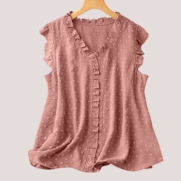 QUINDOS Débardeurs pour Femmes Liquidation Entraînement Rose Été à la Mode Uni Col en V Débardeurs Sans Manches Décontractés Blouses Camisoles pour Femmes Grande Taille