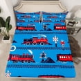 thumbnail image 2 of YST Boys Train Queen Bed Sheets Set Cartoon Car Toddler Bedding Set, Traffic Transportation Track Sheet Set For Kids Teens Red Blue Steam Engine Railway Decor Sheets, 2 of 5