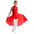 thumbnail image 3 of RUNQHUI Robe de Danse Ballet à Sequins pour Filles, Robe de Patinage Artistique Sans Manches Ourlet Irrégulier en Maille Rouge 6, 3 of 7