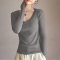 thumbnail image 2 of Yuyuzo Women Long Sleeve T Shirts Round Neck Pullover Top Solid Color Basic Tees Shirts Base Layer, 2 of 7