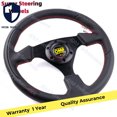 thumbnail image 2 of OMP 330mm 13-inch Lychee leather red stitching flat bottom sports steering wheel #R-, 2 of 4