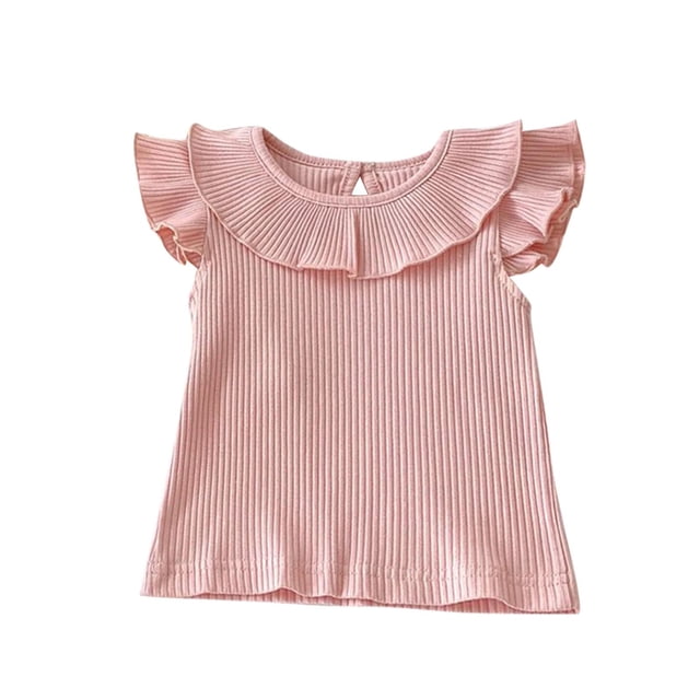 Posijego Baby Toddler Girls Ruffle Tank Tops Keyhole Back Ribbed Knit Vest Blouses Baby Girls Tank Tees