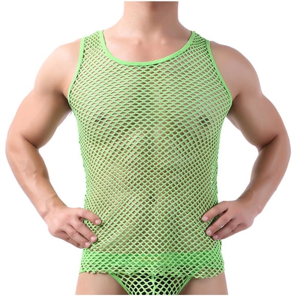 70 % de Rabais! Grrvtrz Débardeur Sans Manches Transparent pour Hommes en Maille Ajourée, Débardeur Ajusté en Résille, Chandail de Musculation, Tenue de Boîte de Nuit