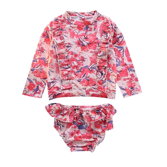 Toddler Girl Bathing Suits Rash Guard Set Ruffle Long Sleeve Sun Protection Toddler Girl Bathing Suit 2-3 Years