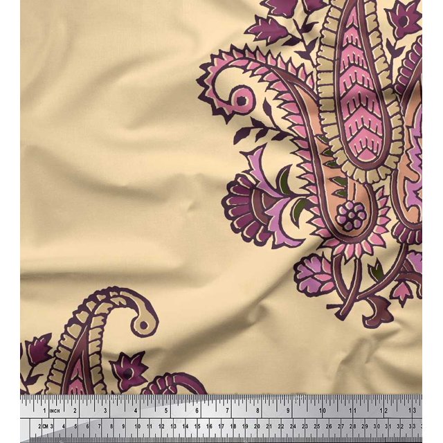Soimoi Poly Georgette Fabric Floral & Paisley Block Fabric Prints by Yard 42 Inch Wide