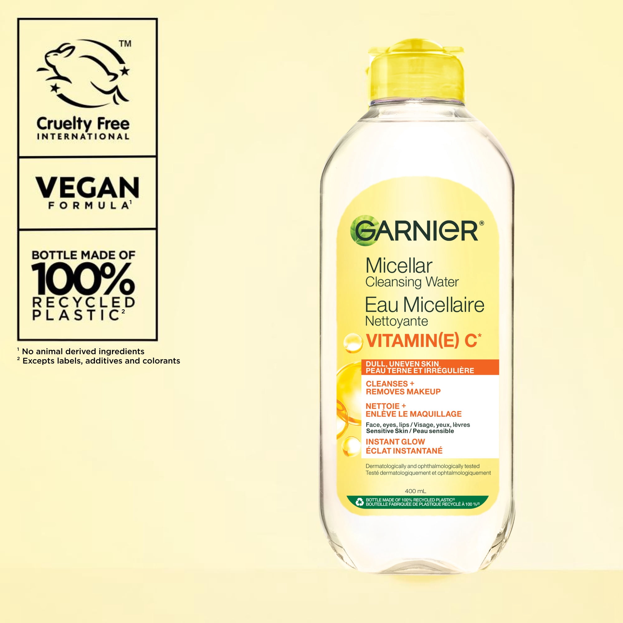 Garnier Eau Micellaire, Démaquillant, Nettoyant Tout-en-un, avec Vitamine C