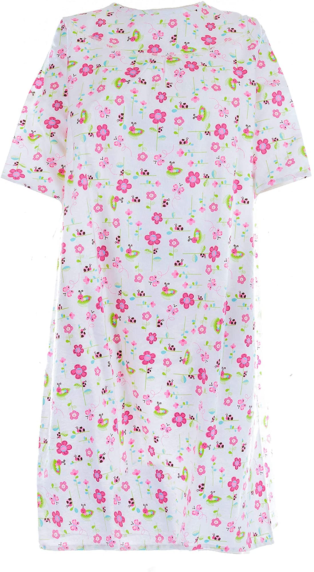 Women's Adaptive Flannel Backwrap Gown (Medium, Chick Butterflies & Flowers On a White Background - 07)