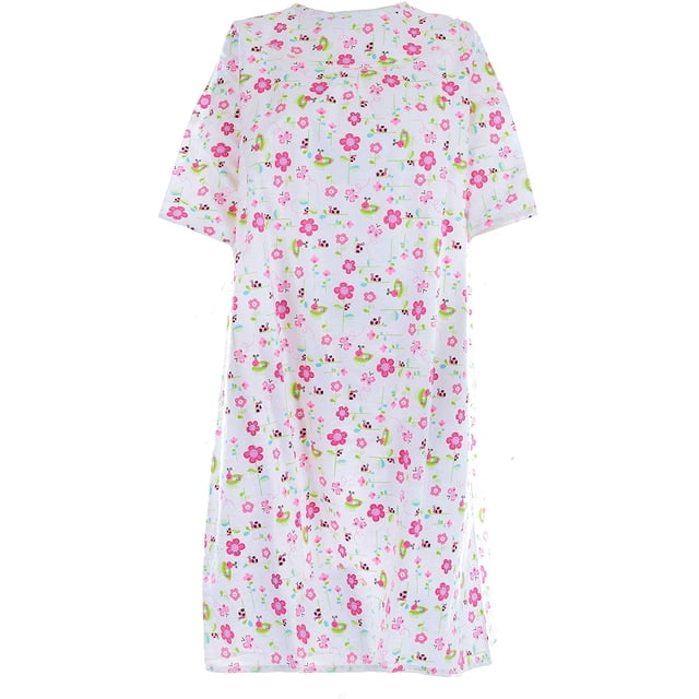 Women's Adaptive Flannel Backwrap Gown (Medium, Chick Butterflies & Flowers On a White Background - 07)
