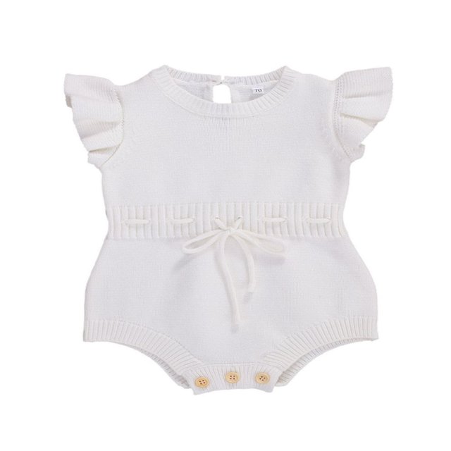 Newborn Infant Baby Girl Jumpsuit Solid Color Ruffle Sleeveless Knit Drawstring Romper Clothes Purple 12-18 Months