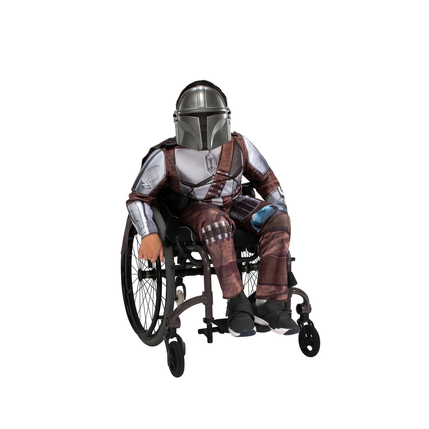 STAR WARS Adaptive The Mandalorian Youth Costume - Combinaison imprimée avec accès au tube, jambes plus spacieuses et masque en plastique 3D