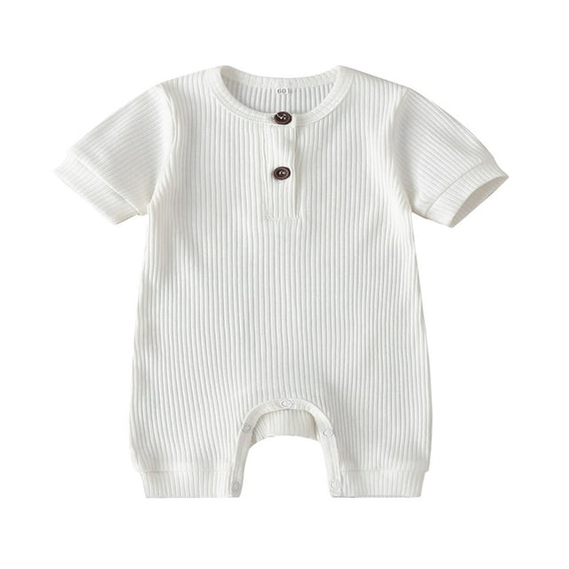 Baby Boys Girls Romper Ribbed Short Sleeve Knit Cotton One Piece Jumpsuit