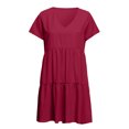 thumbnail image 4 of Fridja Robe Ample Décontractée pour Femmes, Couleur Unie, Col en V, Manches Courtes, Coupe Évasée, 4 of 6