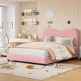 thumbnail image 4 of Boucle Upholstered Full Bed Frame - Soft Headboard, Soft Platform, Rounded Corners, Heavy Duty Wooden Slats, Noise-Free, Easy Assembly - Pink, Full Size, 4 of 26