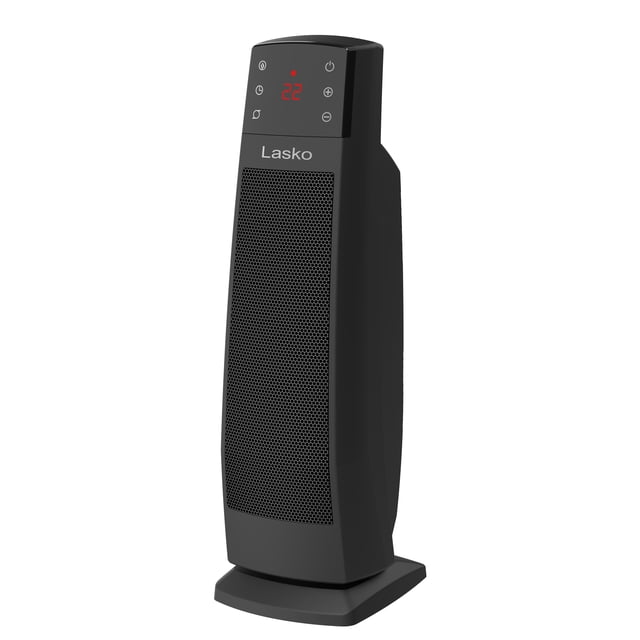 Lasko CT22850C 22" Digital Ceramic Tower Space Heater with Auto Dimming Display, Tip-Switch and Remote Control, Black