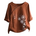 thumbnail image 4 of DPTALR Femmes Décontracté Bouton Imprimé Floral Manches Courtes T-Shirt Blouse Hauts, 4 of 4