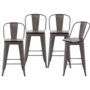 Metal Bar Stools Counter Height Stool Bar Stools Set of 4 Kitchen Swivel Dining Bar Chairs (High Back Rusty Wooden, Swivel 26 inch)