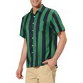 thumbnail image 4 of INSPIRE CHIC Men's Striped Short Sleeves Shirts Button Down Print Hawaiian Shirt S Green Navy, 4 of 6