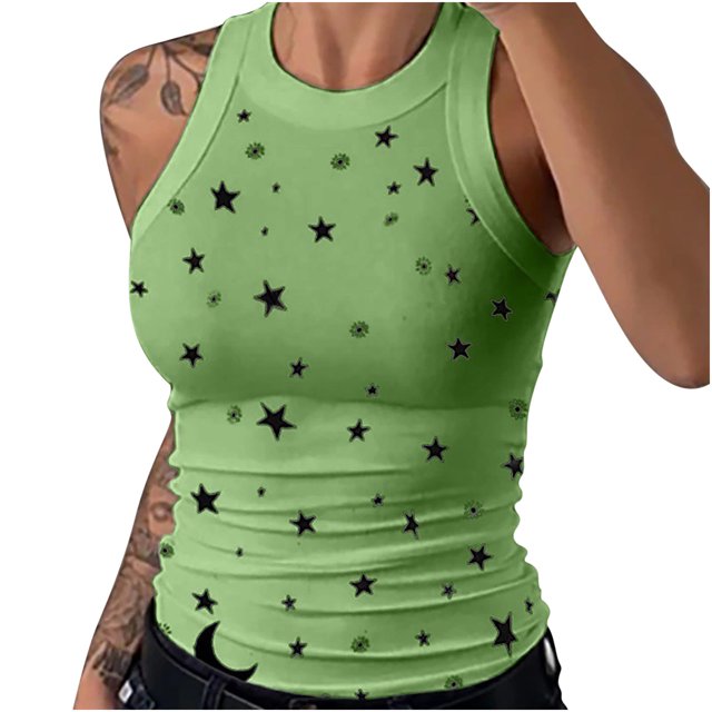Fridja Débardeur Sans Manches à Col Rond Imprimé Étoile pour Femmes, Blouse de Sport