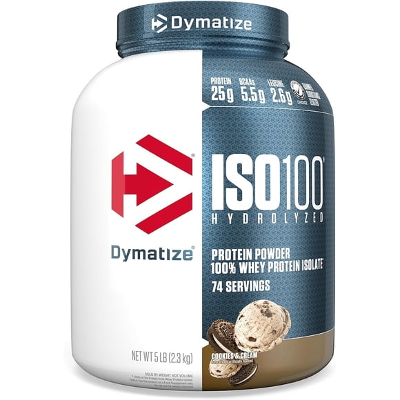 Dymatize ISO100 Hydrolyzed Protein Powder | 25g of 100% Whey Protein Isolate | Hydrolyzed for Fast Absorption, Easily Digestible, High Protein, Low Sugar | 5LB (Cookies & Cream)