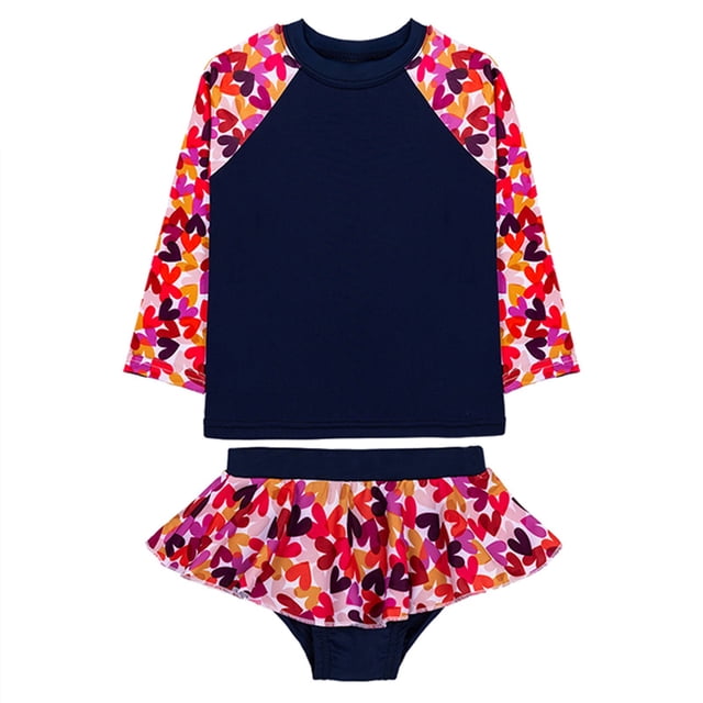 MIASHUI Girls Swimsuits 2 Piece Rash Guard Sets Long Sleeve Bathing Suits Beachwear,Dark Blue,2-3 Years