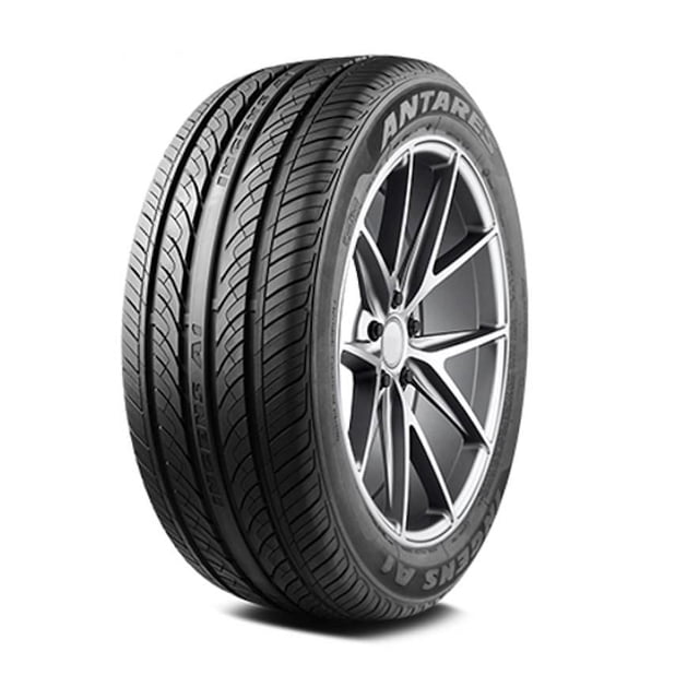 Antares Ingens A1 265/35R18 97W BSW all-season car tire featuring four deep radial grooves and extra wide straight grooves for enhanced wet and dry grip, mounted on a silver multi-spoke alloy wheel, designed for high-speed stability, cornering performance, and hydroplaning resistance.