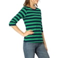 thumbnail image 4 of INSPIRE CHIC T-Shirt pour Femme à Manches au Coude, Col Rond, Coupe Ajustée, Basique, Décontracté, Imprimé, m Vert Bleu Foncé, 4 of 8