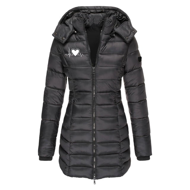 Fankiway Veste Décontractée Mi-Longue à Capuche à Manches Longues pour Femme avec Petit Imprimé Style Noir 3TG