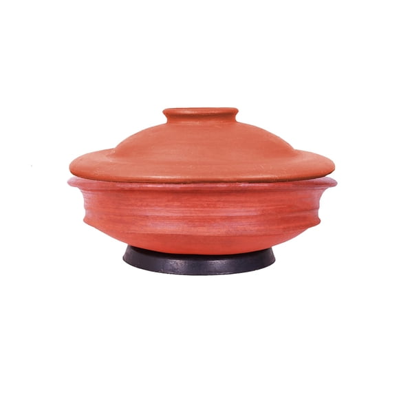 Clay Pottery Mud Pot For Cooking & Serving With Lid - Red, 2 Liters | Earthen Handi, Clay Kadai